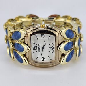 Strada 38MM Women's Quartz Watch White Dial Gold Blue Plastic Stretch Band‎